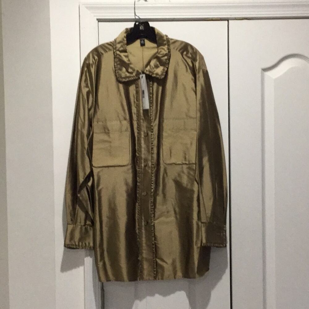 Ellen Tracey Green/taupe18 silk taffeta blouse NWT